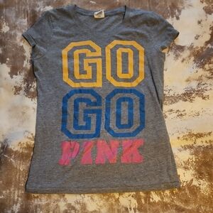 Y2K Pink V.S. Gray Graphic Tee GO, GO, Pink. Size: L